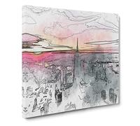 Sunset Over New York City Canvas Print | Gallery Wrapped 30mm Frame Wall Art | 20x20 inches | Ready to Hang | Modern Landscape Picture | Living Room Bedroom Lounge Office