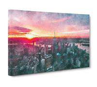 Sunset Over New York City Canvas Print | Gallery Wrapped 30mm Frame Wall Art | 30x20 inches | Ready to Hang | Modern Landscape Picture | Living Room Bedroom Lounge Office