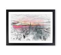 Sunset Over New York City in Abstract Framed Print | A2 Black Framed Wall Art | Ready to Hang | Abstract Cityscape Picture | Living Room Bedroom Lounge Office