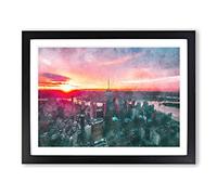Sunset Over New York City Painting Modern Art Framed Print | A3 Black Framed Wall Art | Ready to Hang | Modern Cityscape Picture | Living Room Bedroom Lounge Office