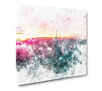 Sunset Over New York City Watercolour Canvas Print | Gallery Wrapped 30mm Frame Wall Art | 14x14 inches | Ready to Hang | Modern Landscape Picture | Living Room Bedroom Lounge Office