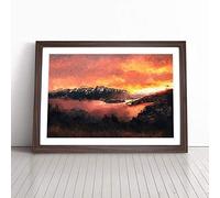 Sunset Over Queenstown in Abstract Framed Wall Art Picture Print - Canvas Painting - Modern Home Décor Poster - Ready to Hang for Living Room Bedroom Kitchen - Walnut A3 (36 x 48 cm)