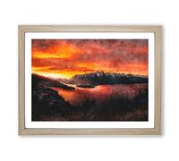 Sunset Over Queenstown Painting Modern Art Framed Wall Art Print, Ready to Hang Picture for Living Room Bedroom Home Office Décor, Oak A2 (64 x 46 cm)