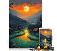 Sunset Over Rice Terraces 1000 Piece Jigsaws for Teenagers Puzzle Mind Challenge Toy Calm Pastime Precise Cut Lovely Gift (50x75cm)