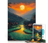 Sunset Over Rice Terraces 1000 Piece Jigsaws for Teenagers Puzzle Mind Challenge Toy Calm Pastime Precise Cut Lovely Gift (50x75cm)