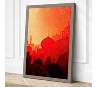 Sunset Over Sacred City Retro Canvas Wall Art Print 18x12 Inch