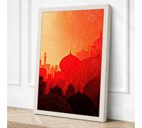 Sunset Over Sacred City Retro Canvas Wall Art Print 18x12 Inch
