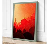 Sunset Over Sacred City Retro Canvas Wall Art Print 36x24 Inch (91 x 61 cm)