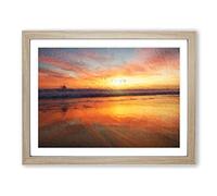 Sunset Over San Diego Beach Modern Art Framed Print | A2 Oak Framed Wall Art | Ready to Hang | Modern Beach Picture | Living Room Bedroom Lounge Office