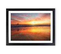 Sunset Over San Diego Beach Modern Art Framed Wall Art Print, Ready to Hang Picture for Living Room Bedroom Home Office Décor, Black A2 (64 x 46 cm)