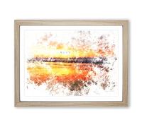 Sunset Over San Diego Beach Watercolour Modern Framed Print | A4 Oak Framed Wall Art | Ready to Hang | Modern Beach Picture | Living Room Bedroom Lounge Office