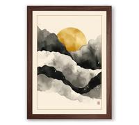 Sunset Over Silent Hills Japandi Framed Wall Art Print A2 (59.4×42cm) Walnut, Wall Decor for Living Room, Bedroom, Office & Home, Ready to Hang, Art Gift
