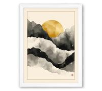 Sunset Over Silent Hills Japandi Framed Wall Art Print A2 (59.4×42cm) White, Wall Decor for Living Room, Bedroom, Office & Home, Ready to Hang, Art Gift