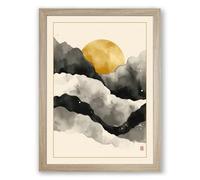 Sunset Over Silent Hills Japandi Framed Wall Art Print A4 (29.7×21cm) Oak, Wall Decor for Living Room, Bedroom, Office & Home, Ready to Hang, Art Gift