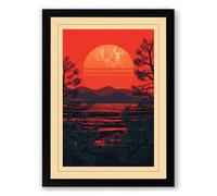 Sunset Over Silent Waters Japandi Framed Wall Art Print A1 (84.1×59.4cm) Black, Wall Decor for Living Room, Bedroom, Office & Home, Ready to Hang, Art Gift
