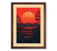Sunset Over Silent Waters Japandi Framed Wall Art Print A2 (59.4×42cm) Walnut, Wall Decor for Living Room, Bedroom, Office & Home, Ready to Hang, Art Gift