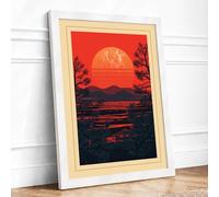 Sunset Over Silent Waters Japandi Framed Wall Art Print A2 White