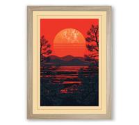 Sunset Over Silent Waters Japandi Framed Wall Art Print A3 (42×29.7cm) Oak, Wall Decor for Living Room, Bedroom, Office & Home, Ready to Hang, Art Gift