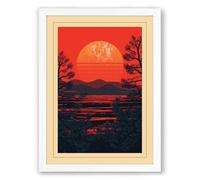 Sunset Over Silent Waters Japandi Framed Wall Art Print A4 (29.7×21cm) White, Wall Decor for Living Room, Bedroom, Office & Home, Ready to Hang, Art Gift