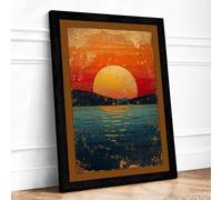 Sunset Over Still Waters Minimalist Framed Wall Art Print A1 (84.1×59.4cm) Black, Wall Decor for Living Room, Bedroom, Office & Home, Ready to Hang, Art Gift