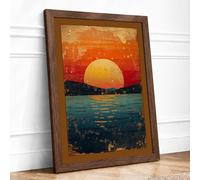 Sunset Over Still Waters Minimalist Framed Wall Art Print A1 (84.1×59.4cm) Walnut, Wall Decor for Living Room, Bedroom, Office & Home, Ready to Hang, Art Gift