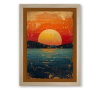 Sunset Over Still Waters Minimalist Framed Wall Art Print A2 (59.4×42cm) Oak, Wall Decor for Living Room, Bedroom, Office & Home, Ready to Hang, Art Gift