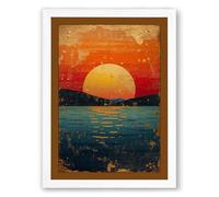 Sunset Over Still Waters Minimalist Framed Wall Art Print A2 (59.4×42cm) White, Wall Decor for Living Room, Bedroom, Office & Home, Ready to Hang, Art Gift