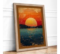 Sunset Over Still Waters Minimalist Framed Wall Art Print A2 Oak