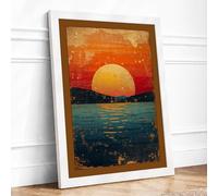 Sunset Over Still Waters Minimalist Framed Wall Art Print A2 White