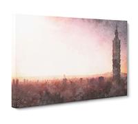 Sunset Over Taipei City In Taiwan Canvas Print | Gallery Wrapped 30mm Frame Wall Art | 24x16 inches | Ready to Hang | Modern Landscape Picture | Living Room Bedroom Lounge Office