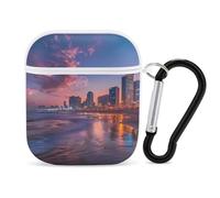 Sunset over Tel Aviv Beach Israel Earphone Case Cover Compatible with AirPods 1&2 Shockproof Bluetooth Headset Case White-style