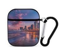 Sunset over Tel Aviv Beach Israel Earphone Case Cover Compatible with AirPods 1&2 Shockproof Bluetooth Headset Case Black-style