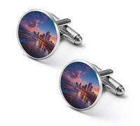 Sunset over Tel Aviv Beach Israel Shirt Cufflinks Round Cuff Links for Business Wedding Party Father's Day Gift 1.7cm