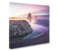 Sunset Over the Beach Canvas Print | Gallery Wrapped 30mm Frame Wall Art | 14x14 inches | Ready to Hang | Abstract Seascape Picture | Living Room Bedroom Lounge Office