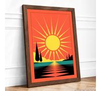 Sunset Over The City Geometric Framed Wall Art Print A4 (29.7×21cm) Walnut, Wall Decor for Living Room, Bedroom, Office & Home, Ready to Hang, Art Gift