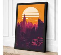 Sunset Over the City Modern Canvas Wall Art Print 30x20 Inch (76 x 51 cm)