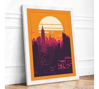 Sunset Over the City Modern Framed Wall Art Print A1 (84.1×59.4cm) White, Wall Decor for Living Room, Bedroom, Office & Home, Ready to Hang, Art Gift