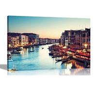 Sunset Over The Grand Canal, Venice Canvas Wall Art Pictures Stretched and Framed Home Office Bedroom Prints Cityscape Photos 40 x 30cm (16 x 12 inches) A3