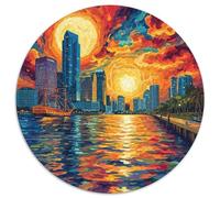 Sunset over The Harbour 1000 Piece Round Jigsaw Puzzle for Adults And Kids Natural Scenery Geometric Smooth Edging Difficult Near Impossible Style-1
