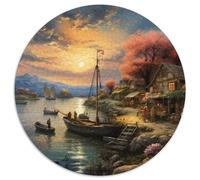 Sunset over The Harbour 1000 Piece Round Jigsaw Puzzles for Adults Kids 14+ Natural Scenery Geometric Fun Gear Difficult Near Impossible 1000pcs (67.5x67.5cm)