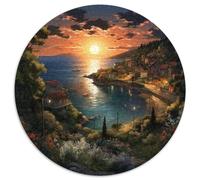 Sunset over The Harbour 1000 Pieces Round Circle Jigsaw Puzzles for Adults And Kids Natural Scenery Geometric Pretty Reliever Difficult Challenge 1000pcs (67.5x67.5cm)