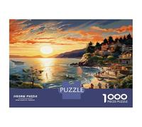 Sunset over The Harbour Educational Challenge Puzzle - 1000 Piece Cardboard Jigsaw Sunset Cliff Coast Fun Home Activity Game, A Great Gift Idea for Educational Play And Family Time 52x38cm/1000pcs