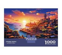 Sunset over The Harbour Extreme Challenge Puzzle - 1000 PC Recycled Cardboard Jigsaw Sunset Coastal Town Impossible Hard for Decompression & Wall Decor, for Relaxation & Creative Gifts 70x50cm/1000pcs