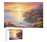Sunset over The Harbour Jigsaw Puzzles for Kids 1000 Pieces 3d Wooden Puzzle Decompression Game for Adults Women Girl Educational Game Toys （75×50cm）