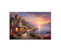 Sunset over The Harbour Poster Artwork Giclee Canvas Prints Modern Canvas Wall Art Picture Wall Hanging for Dining Room Kitchen Home Office Decor 20x30inch(50x75cm)