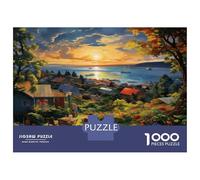 Sunset over The Harbour Thick Cardboard Puzzle Game 1000 Piece Jigsaw Twilight Mountain Sea Town designed for Stress Relief And Travel, A Fantastic Puzzle Idea 38x26cm/1000pcs