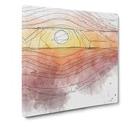 Sunset Over the Hills Canvas Print | Gallery Wrapped 30mm Frame Wall Art | 20x20 inches | Ready to Hang | Abstract Landscape Picture | Living Room Bedroom Lounge Office