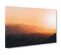 Sunset Over The Hills & Mountains Canvas Print | Gallery Wrapped 30mm Frame Wall Art | 20x14 inches | Ready to Hang | Modern Landscape Picture | Living Room Bedroom Lounge Office