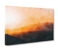 Sunset Over The Hills & Mountains Canvas Print | Gallery Wrapped 30mm Frame Wall Art | 30x20 inches | Ready to Hang | Modern Landscape Picture | Living Room Bedroom Lounge Office