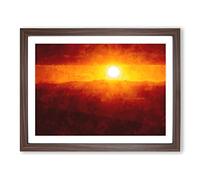Sunset Over The Hills Painting Modern Art Framed Print | A3 Walnut Framed Wall Art | Ready to Hang | Modern Landscape Picture | Living Room Bedroom Lounge Office